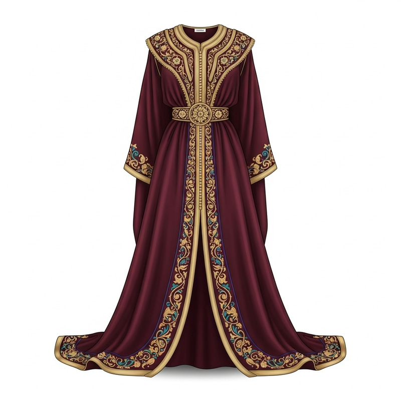 Elegant Moroccan Caftan with Roman-Inspired Design Elegant Moroccan Caftan with Roman-Inspired Design