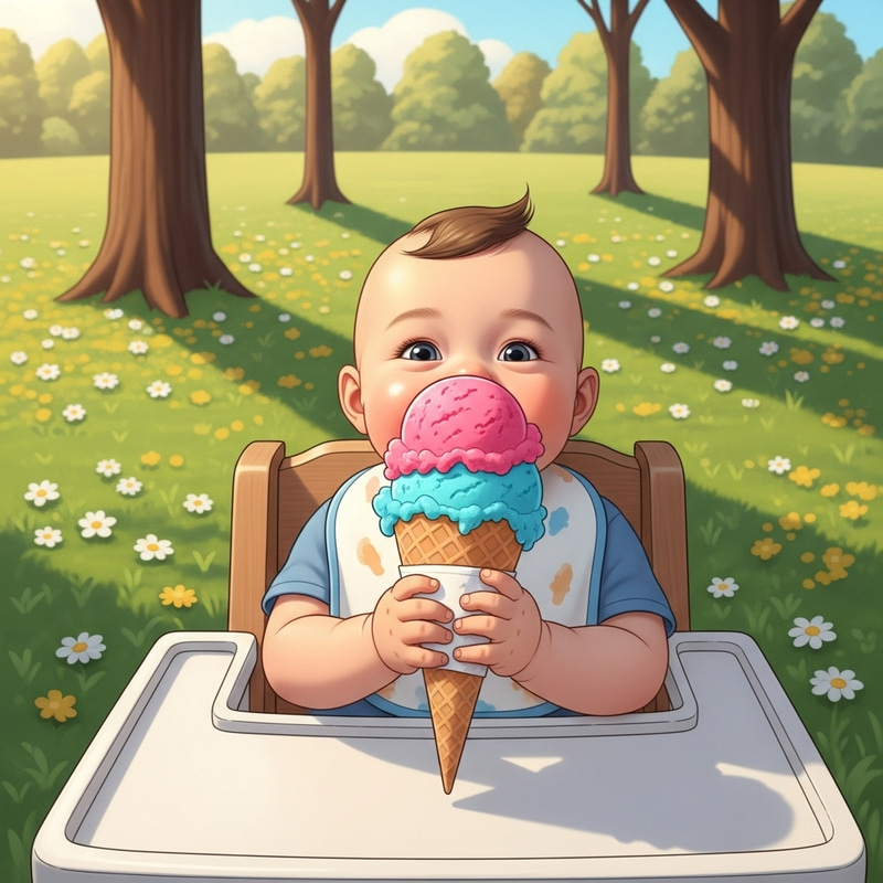 Cute Baby Enjoying Colorful Ice Cream Outdoors Cute Baby Enjoying Colorful Ice Cream Outdoors
