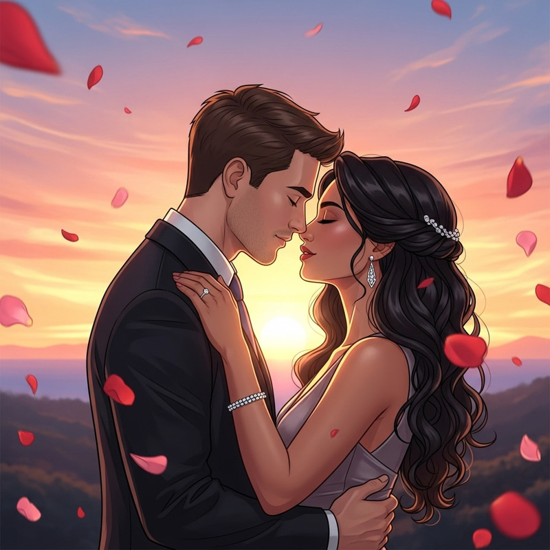 Diverse Couple Romantic Sunset Kiss Diverse Couple Romantic Sunset Kiss
