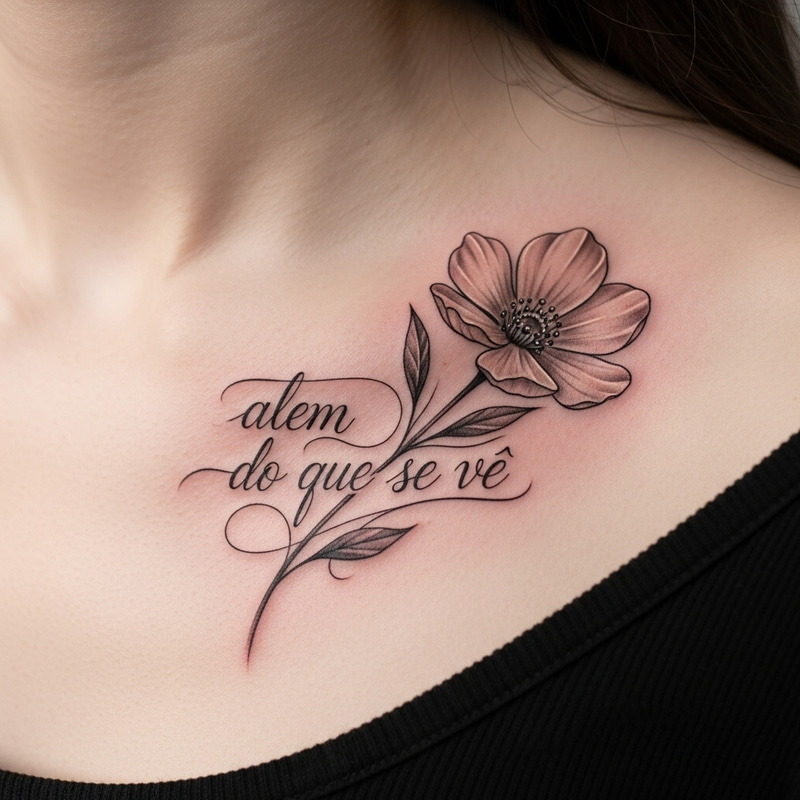 Elegant Flower Tattoo with 'Alem do que se vê'
