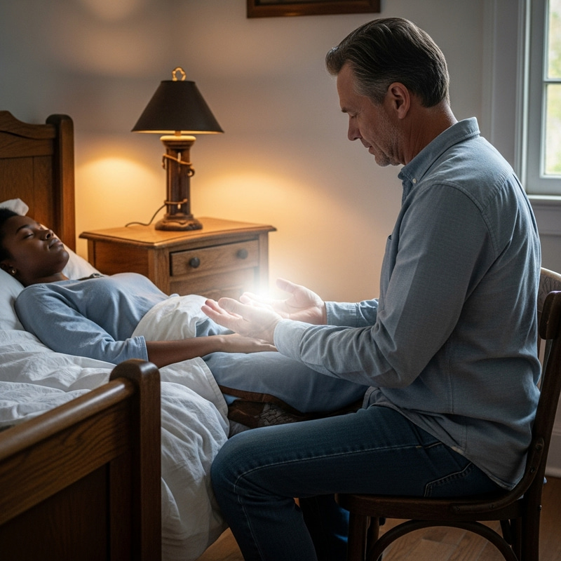 Healing Energy Transfer in a Cozy Bedroom Healing Energy Transfer in a Cozy Bedroom