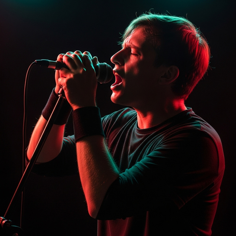 Rock Star with Microphone in Stunning Spotlight | Music Performance Rock Star with Microphone in Stunning Spotlight | Music Performance