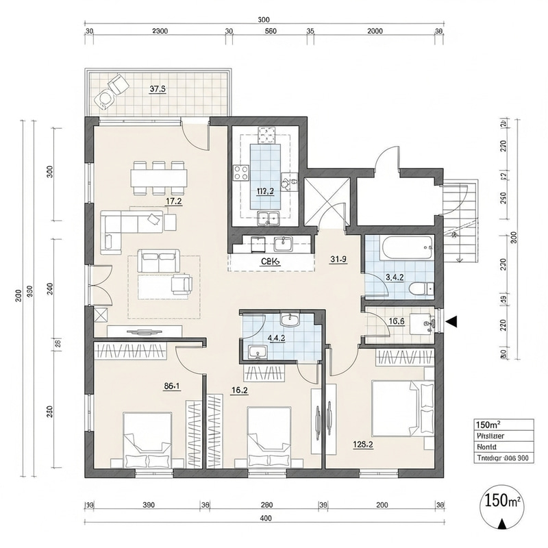 Detailed Architectural Layout for 150 sqm Residence Detailed Architectural Layout for 150 sqm Residence