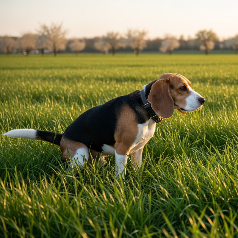 Tranquil Beagle Relieving Itself in Nature's Splendour Tranquil Beagle Relieving Itself in Nature's Splendour