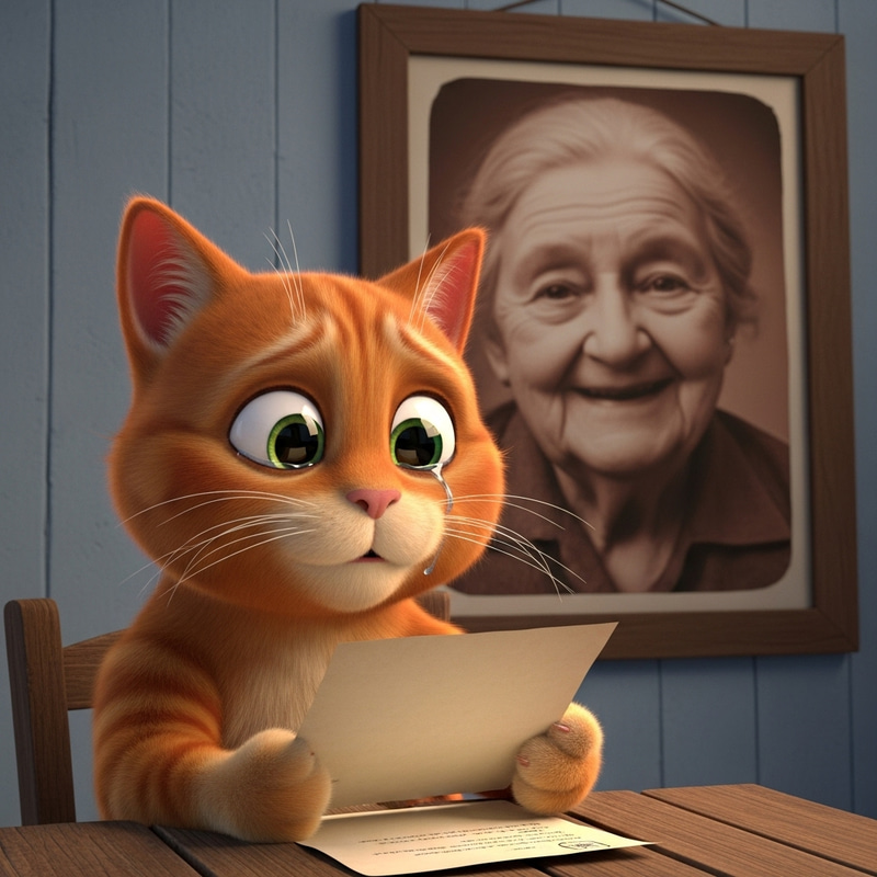 Heartfelt 3D Cartoon: Emotional Ginger Cat Reading Heartfelt Letter Heartfelt 3D Cartoon: Emotional Ginger Cat Reading Heartfelt Letter