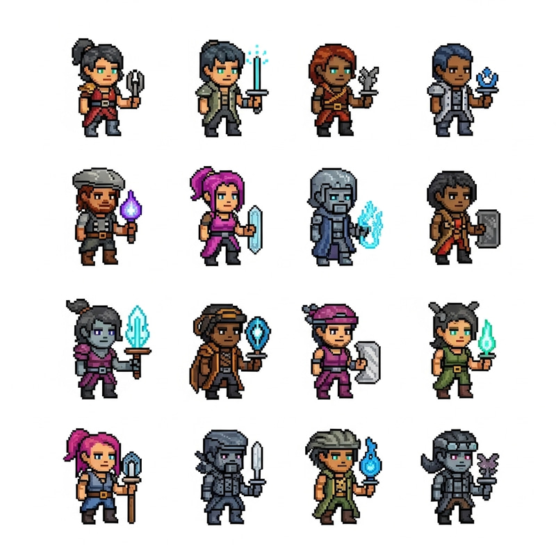 12 Unique Pixel Art Characters for RPG Adventure