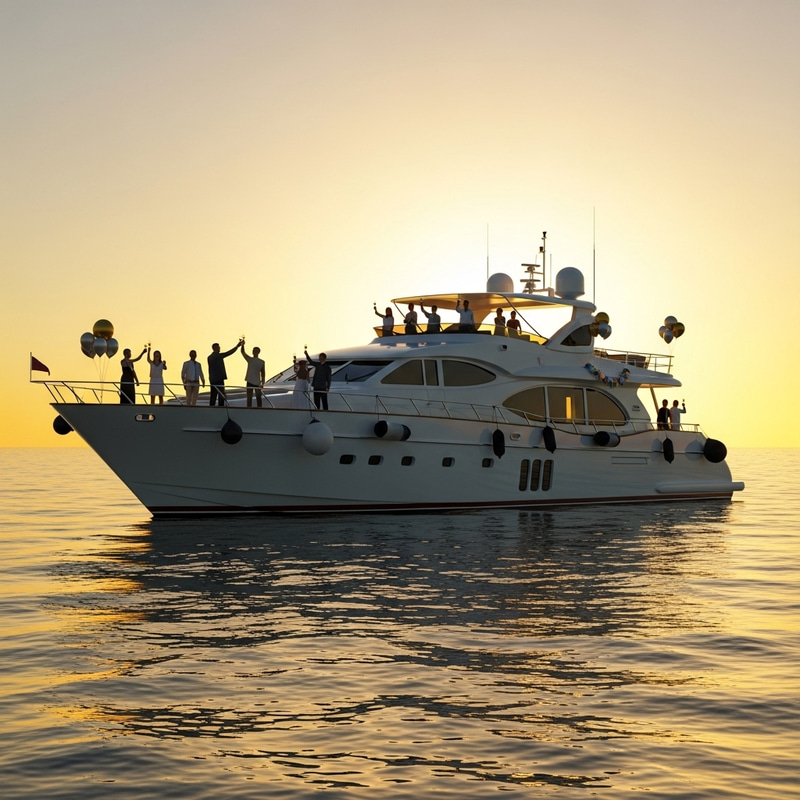 Happy New Year Yacht Celebration | Sunlit Sea Scene