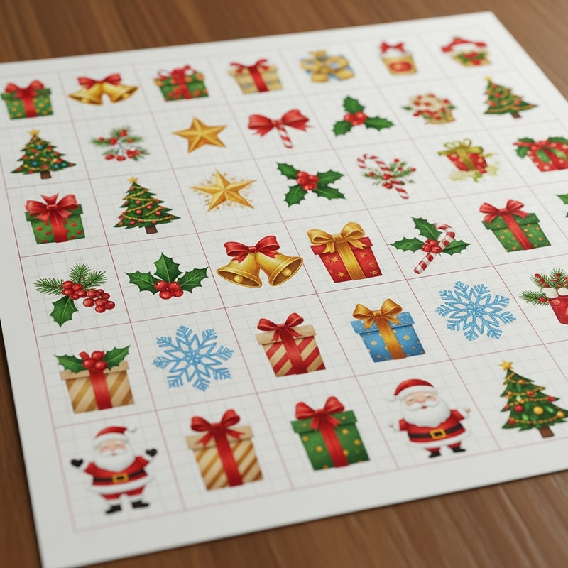 Christmas Themed Grid Paper with 10 Columns and 10 Rows