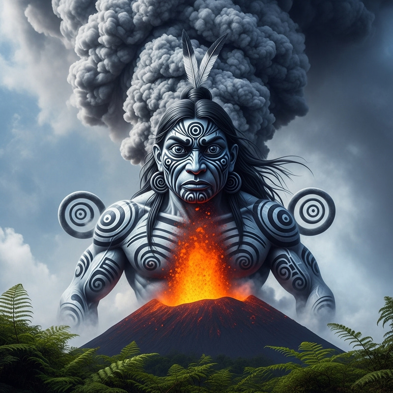 Maori Guardian Silhouette: Volcano Steam Image Capture Maori Guardian Silhouette: Volcano Steam Image Capture