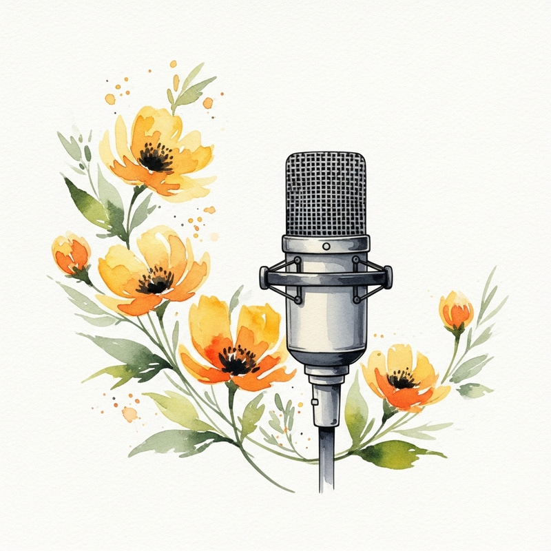 Vocalist's Microphone with Watercolor Flowers Vocalist's Microphone with Watercolor Flowers