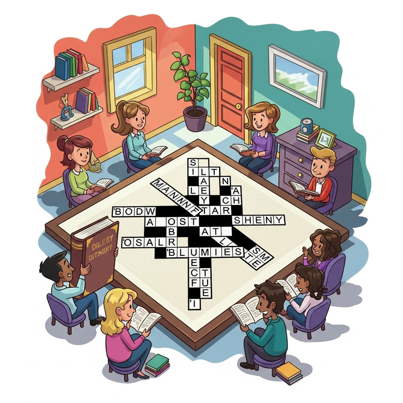 Fun Cartoon Crossword Puzzle Scene: Brain Teasers for All Ages Fun Cartoon Crossword Puzzle Scene: Brain Teasers for All Ages