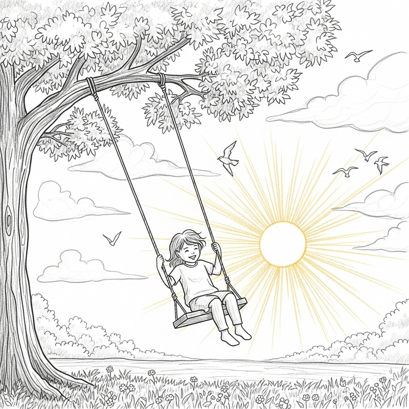 Childhood Joy: Child Swinging Pencil Sketch Childhood Joy: Child Swinging Pencil Sketch