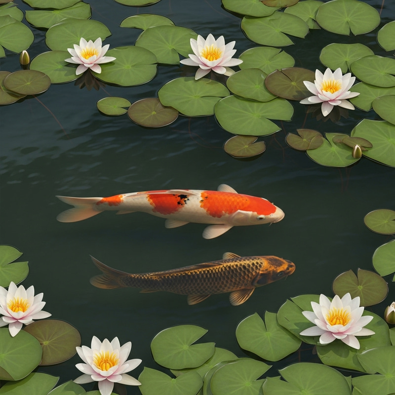 Japanese Koi Fish and Water Lily Japanese Koi Fish and Water Lily