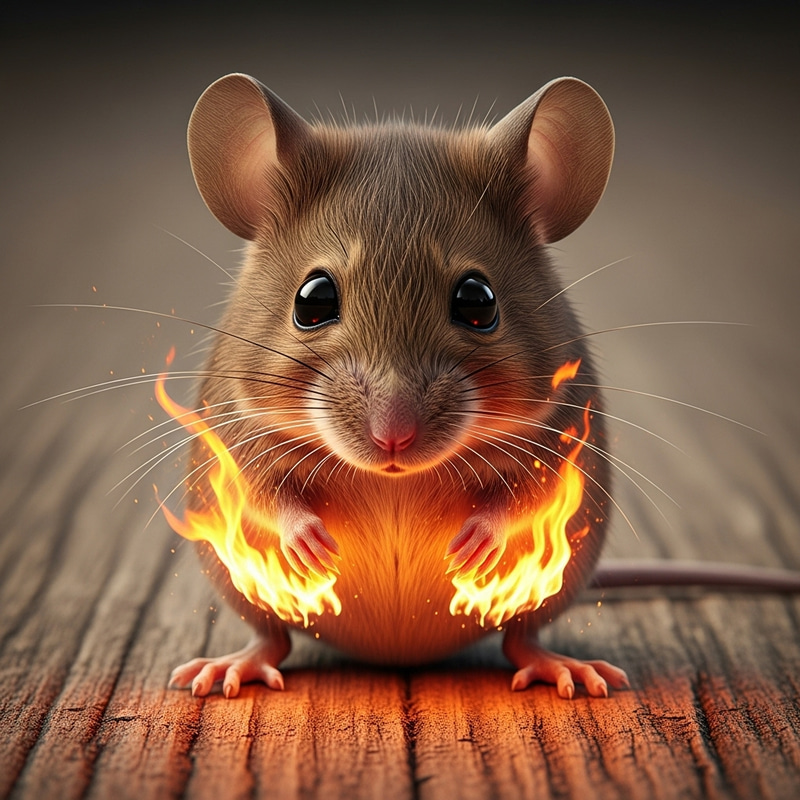 Realistic 3D Sad Mouse with Flaming Paws