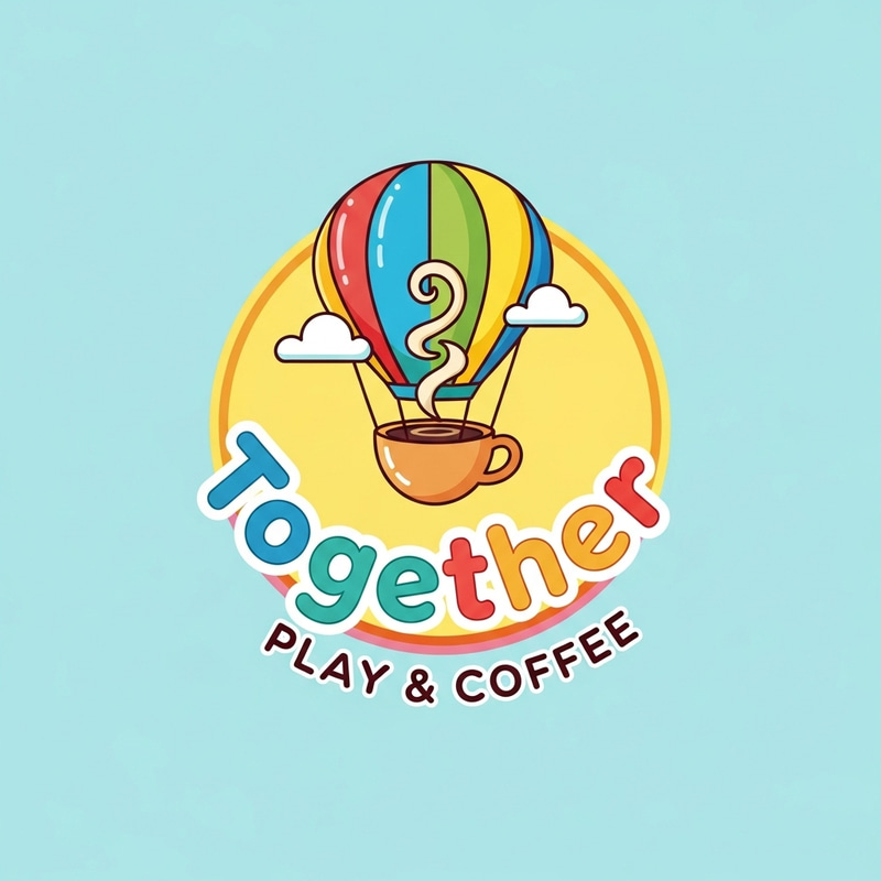 Colorful Children's Play Area & Coffee Shop Logo - Together with Air Balloons