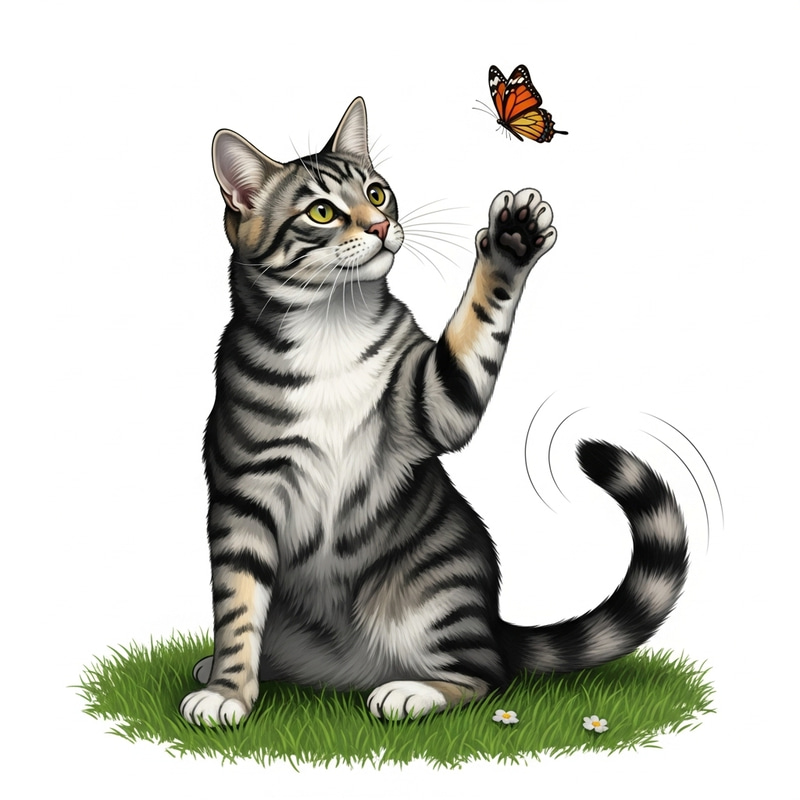 Cat-Dog Hybrid on Green Lawn with Butterfly Cat-Dog Hybrid on Green Lawn with Butterfly
