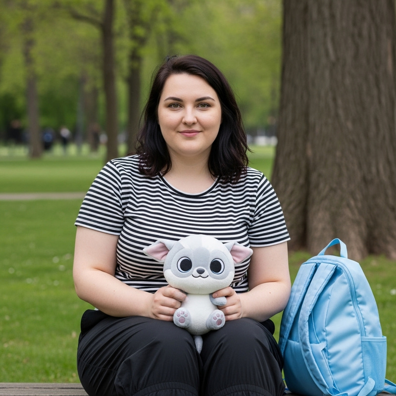 Cute Creature Cradled by Mid-Twenties Woman in Park Cute Creature Cradled by Mid-Twenties Woman in Park