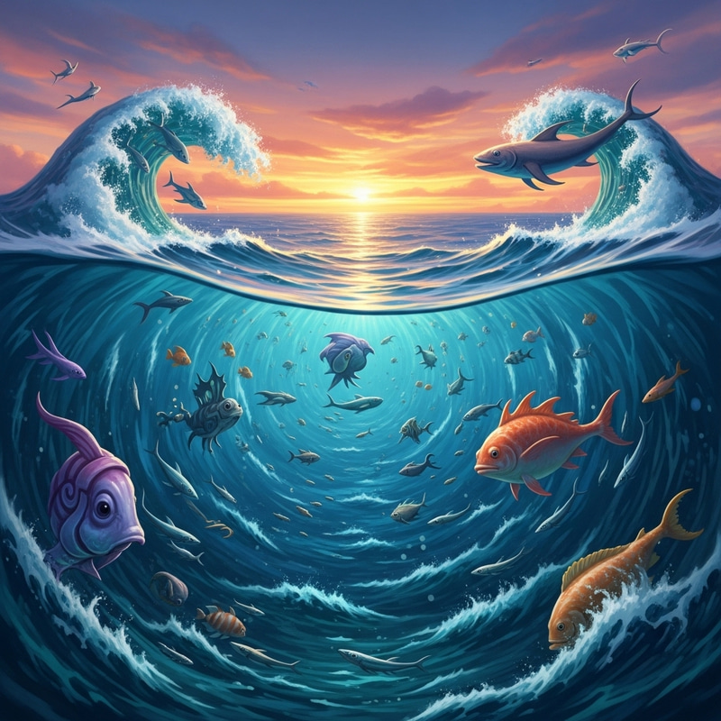 Abstract Ocean Adventure: Mesmerizing Sea Vortexes & Fantastical Creatures Abstract Ocean Adventure: Mesmerizing Sea Vortexes & Fantastical Creatures