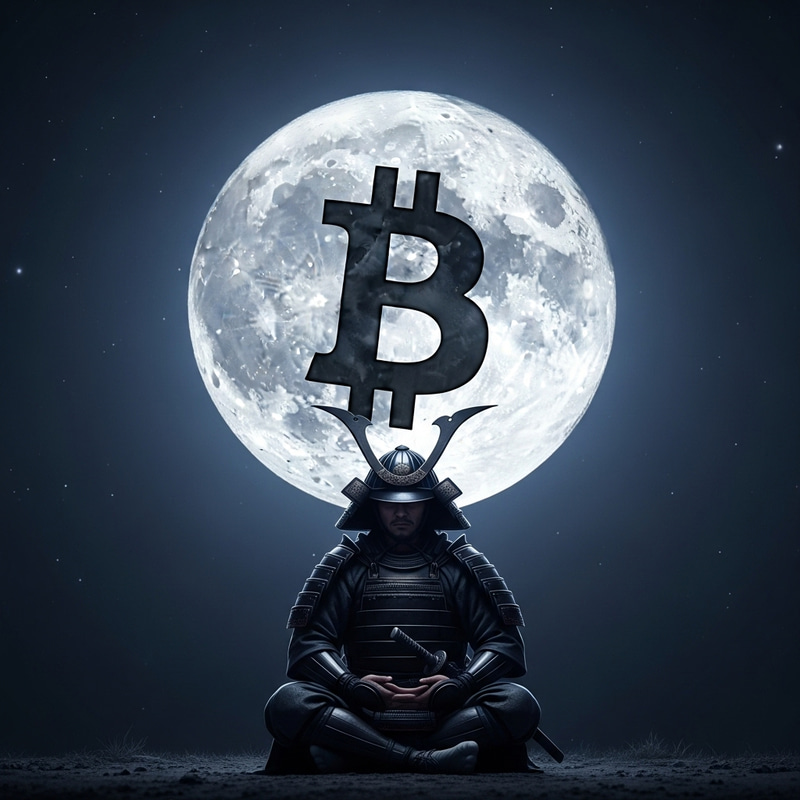 Samurai Meditating Under a Bitcoin Moon Samurai Meditating Under a Bitcoin Moon