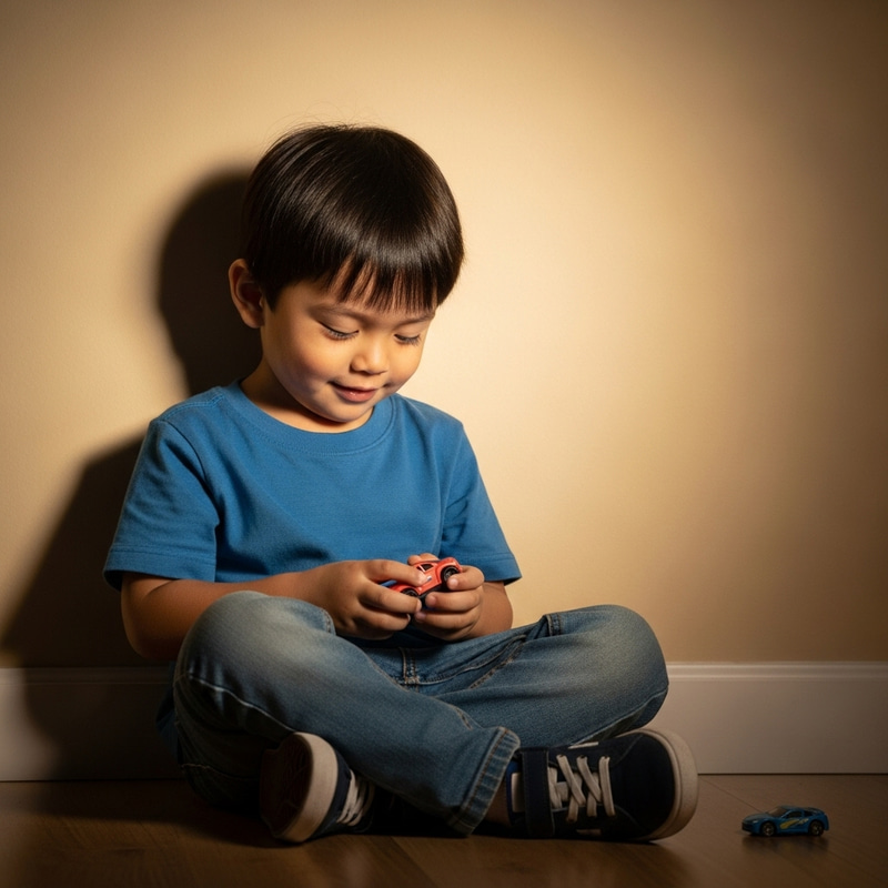 Young Boy Playing with Toy Car | Website Name