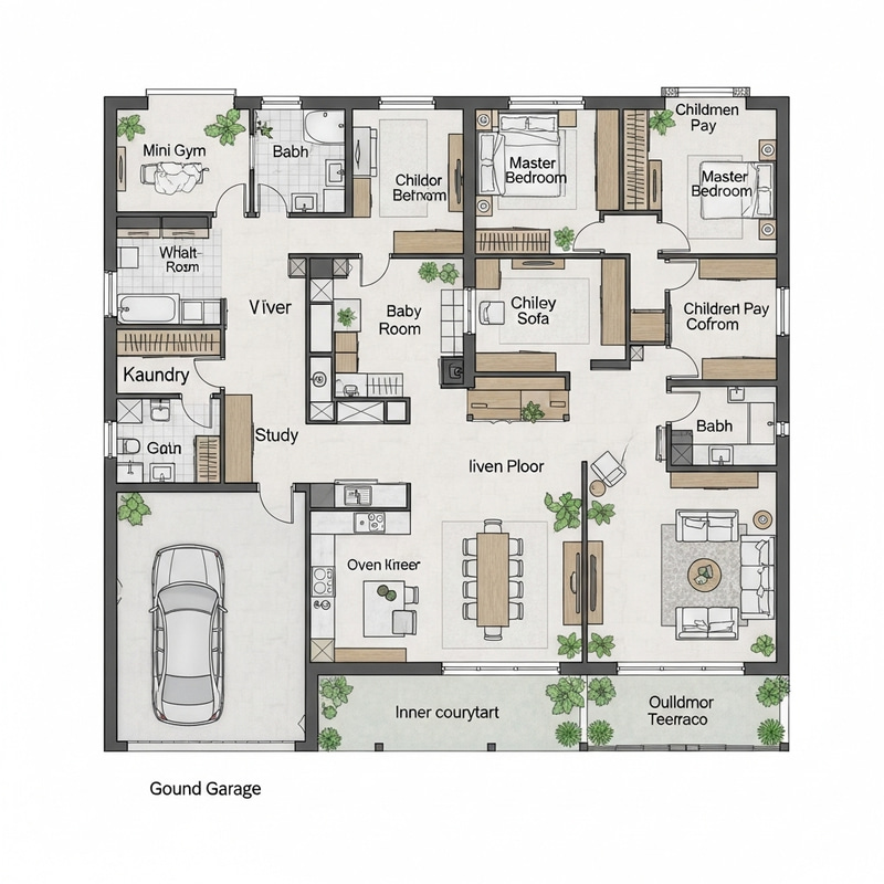 Spacious Two-Story House with Garage, Open Kitchen, Gym, and Kids Rooms Spacious Two-Story House with Garage, Open Kitchen, Gym, and Kids Rooms