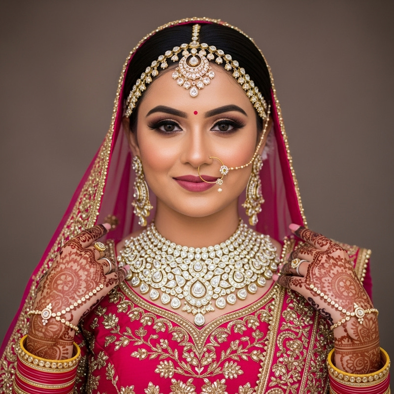 Whimsical Indian Bride with Diamond Jewelry | Vivid Wedding Attire Whimsical Indian Bride with Diamond Jewelry | Vivid Wedding Attire