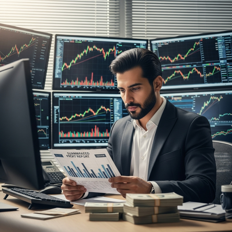 Middle Eastern Stock Trader with Cash Banknotes