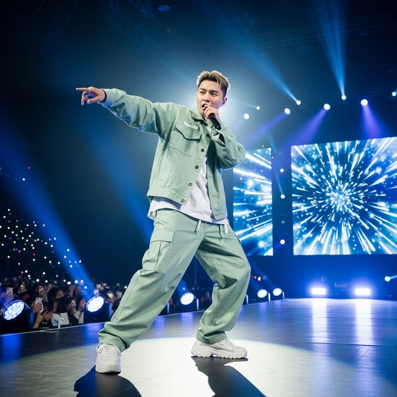 Captivating Korean Idol in Mint Green Hip-hop Performance Outfit Captivating Korean Idol in Mint Green Hip-hop Performance Outfit