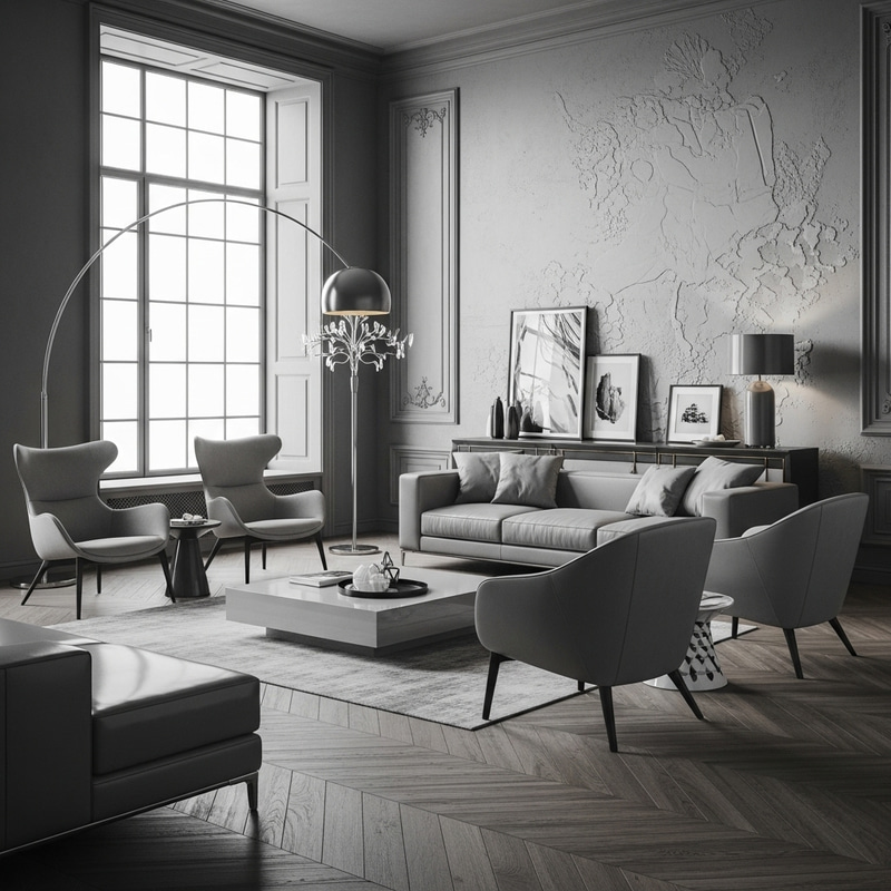 Stunning Modern Gray Room with Decorative Plaster Wall