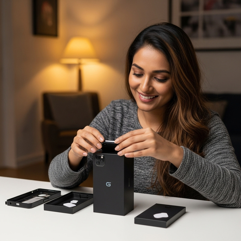 Unboxing New Mobile Phone – Joyful South Asian Woman