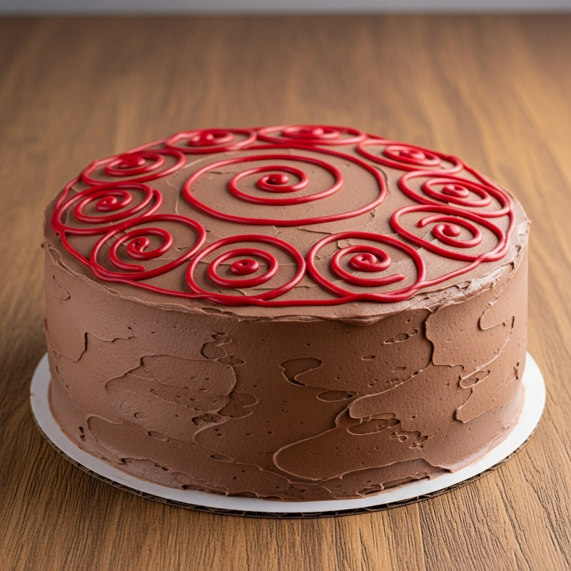 Decadent Chocolate Cake with Red Swirls | Sensory Delight