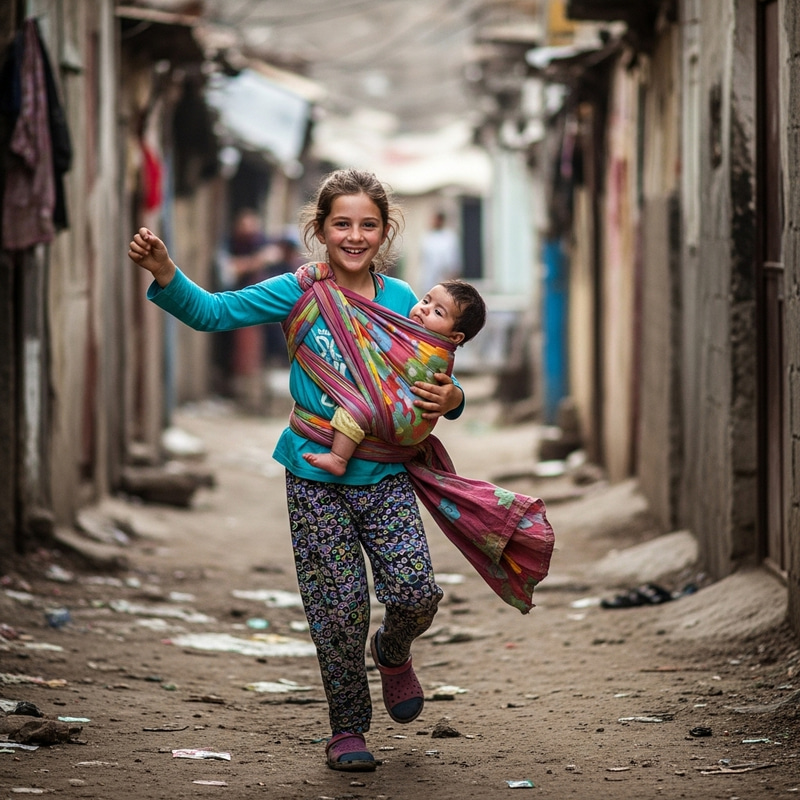 Inspiring Dance of Hope: Girl in Slum with Baby Inspiring Dance of Hope: Girl in Slum with Baby