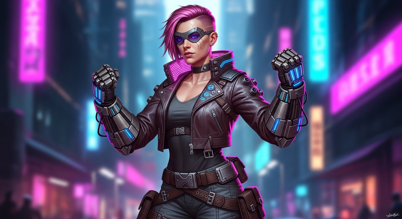 Futuristic Cyber Vigilante: Pink-Haired Vi Futuristic Cyber Vigilante: Pink-Haired Vi