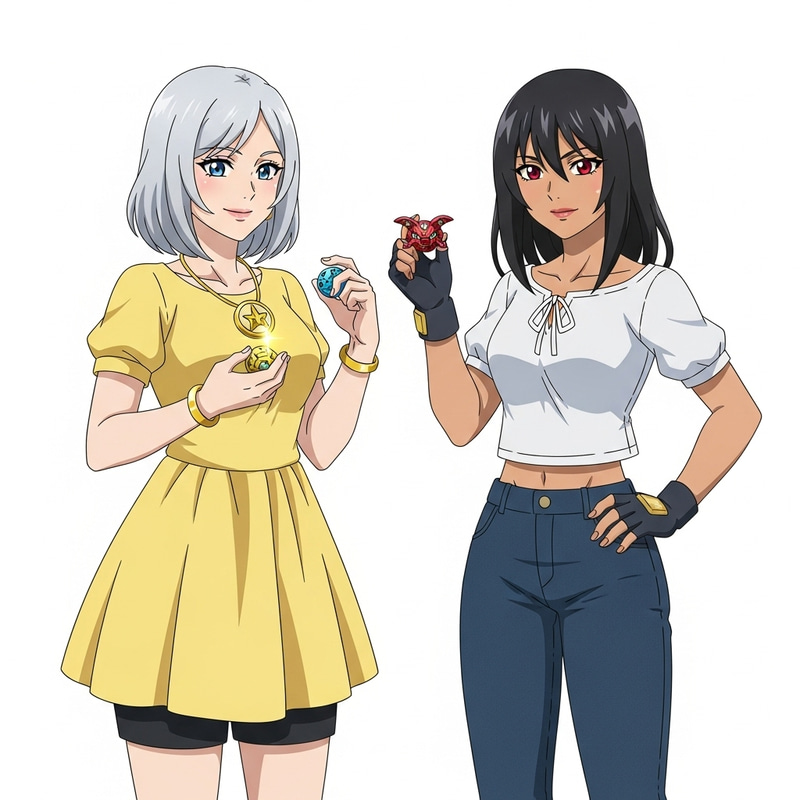 Female Bakugan Brawlers: Grey vs. Black Hair Showdown