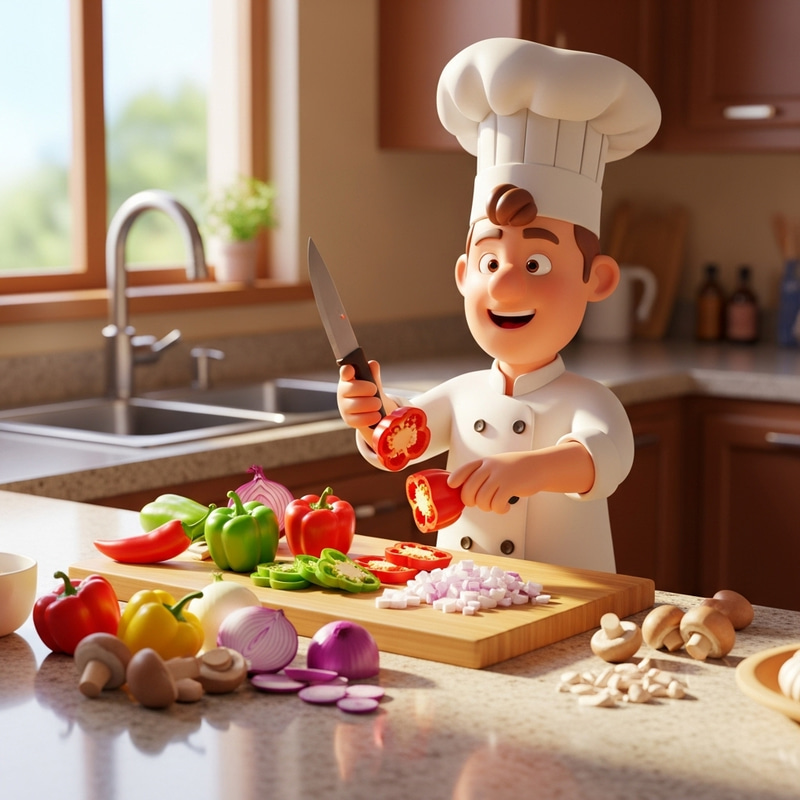 Fresh Vegetable Chopping by Chef in Brightly Lit Kitchen Fresh Vegetable Chopping by Chef in Brightly Lit Kitchen