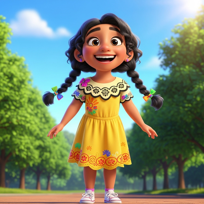 Animated Hispanic 10-Year-Old Girl Smiling Full Height