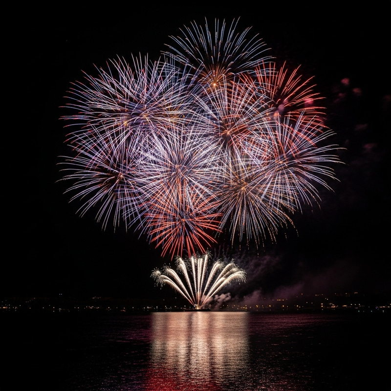 Fireworks Display over Lake Titan - Bucharest Celebration Fireworks Display over Lake Titan - Bucharest Celebration