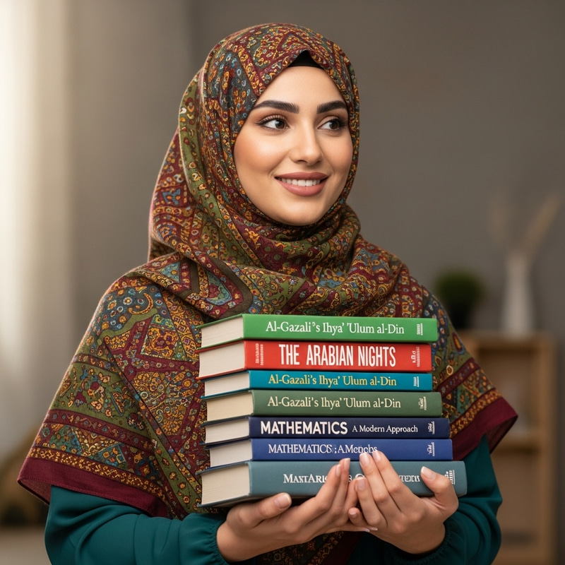 Muslim Woman with Hijab and Books