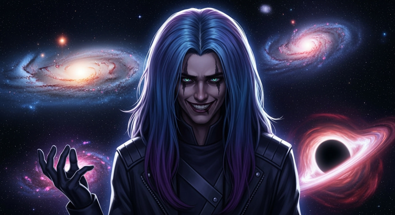 Galactic Anti-Hero with Blue Purple Hair | Cosmic Villain Galactic Anti-Hero with Blue Purple Hair | Cosmic Villain
