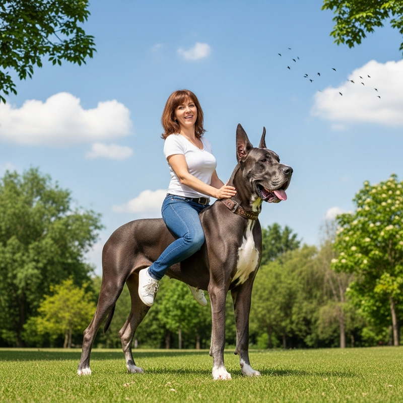 Great Dane Dog with Woman Enjoying Sunny Day Great Dane Dog with Woman Enjoying Sunny Day