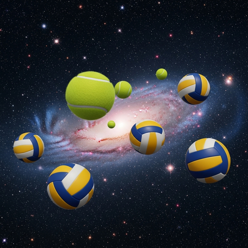 Tennis & Volleyball Balls Floating in Space Tennis & Volleyball Balls Floating in Space