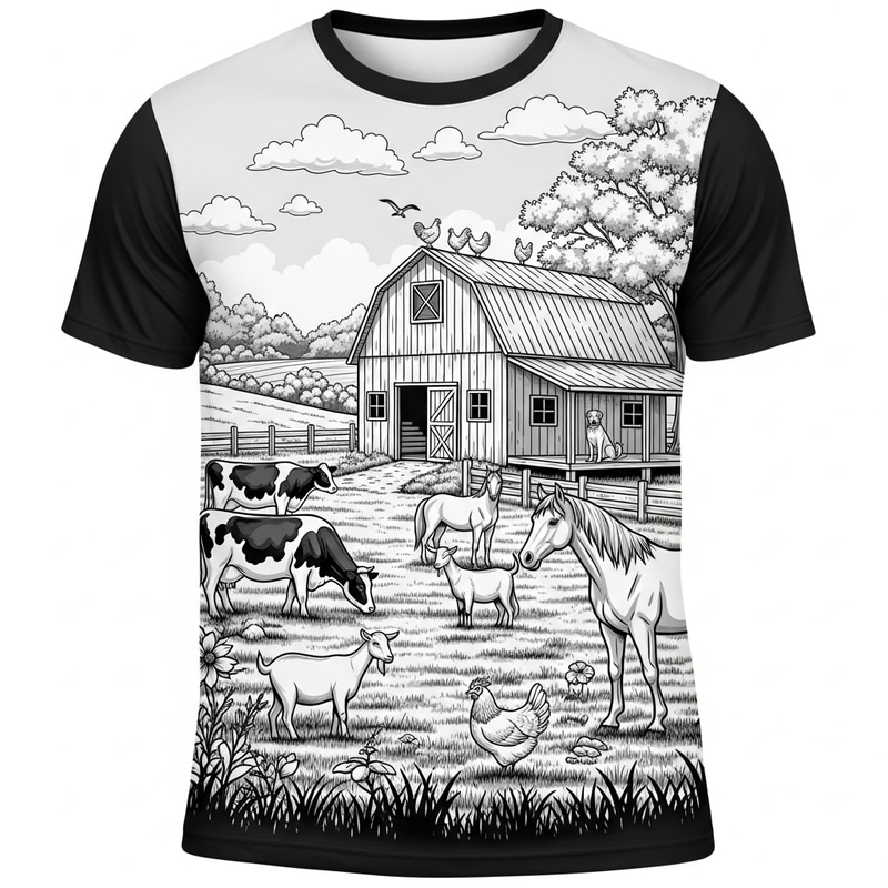 Charming Black and White Farm T-Shirt Design Charming Black and White Farm T-Shirt Design