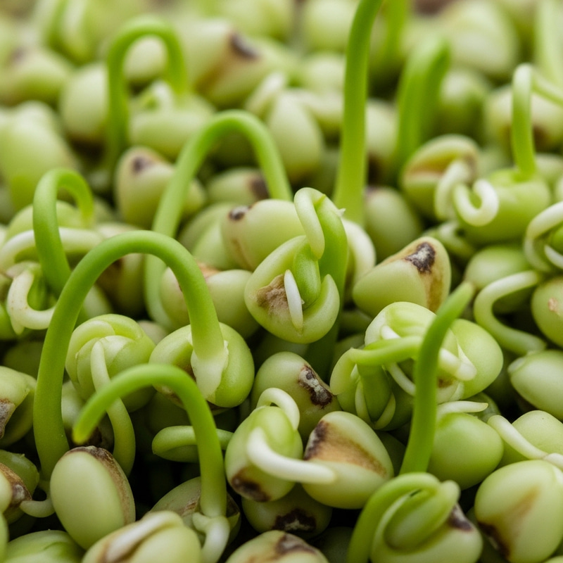 Vibrant Green Germinated Finger Millet Sprouting Process Macro Photography Vibrant Green Germinated Finger Millet Sprouting Process Macro Photography