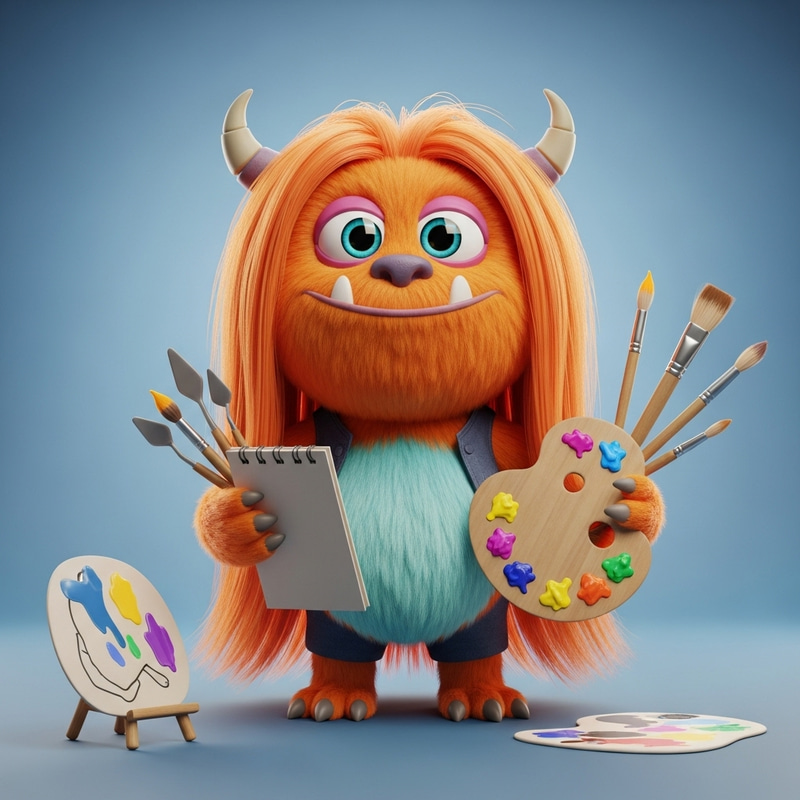 Vivid 3D Orange Cute Monster with Long Hair | Creative Art Tools Vivid 3D Orange Cute Monster with Long Hair | Creative Art Tools