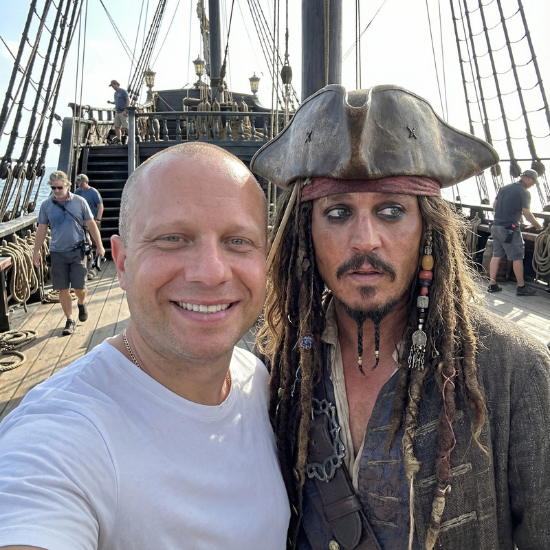 Selfie with Captain Jack Sparrow on Film Set