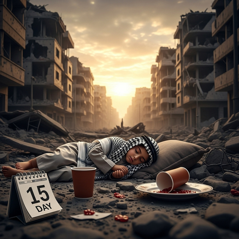 Resilience Amidst Devastation: Child in Palestinian Keffiyeh | 15 DAY Crisis Resilience Amidst Devastation: Child in Palestinian Keffiyeh | 15 DAY Crisis