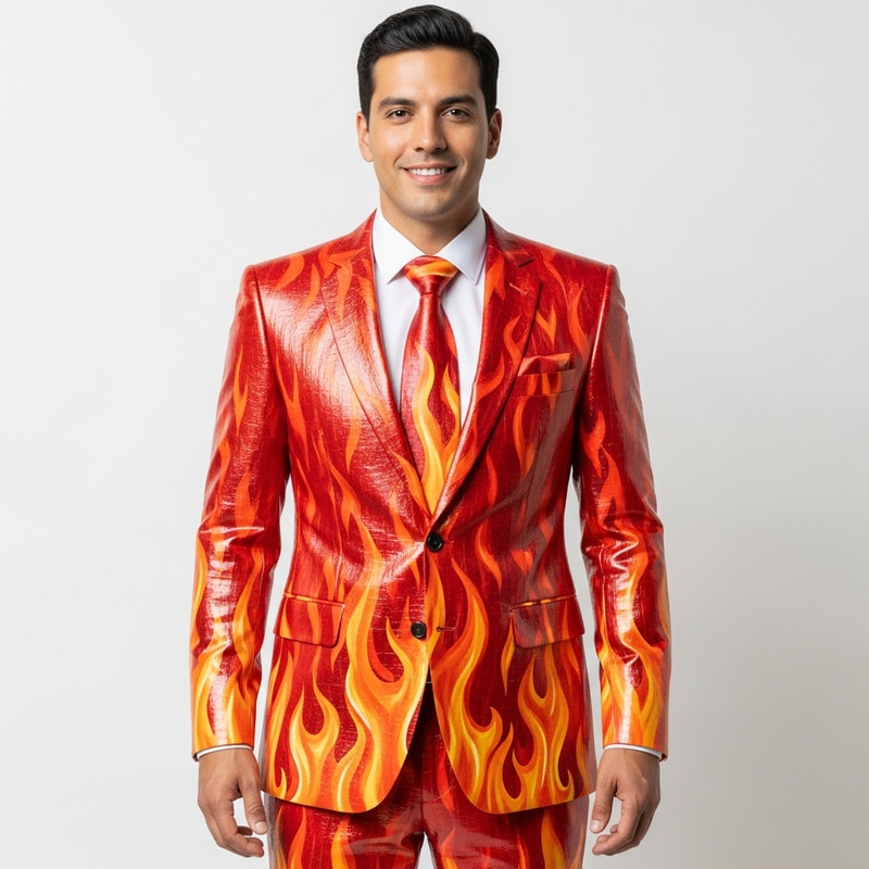 Bold Fire-Themed Recycled Men's Suit Bold Fire-Themed Recycled Men's Suit