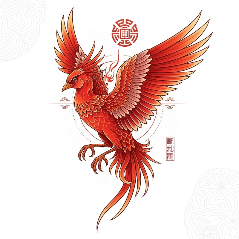 Elegant Suzaku Tattoo Design - Symbol of Power and Rebirth