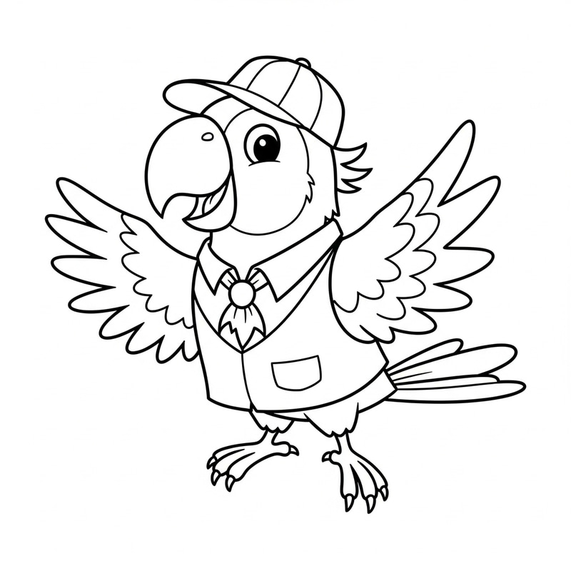 Classic Children's Book Style Parrot Coloring Page for 3-Year-Olds