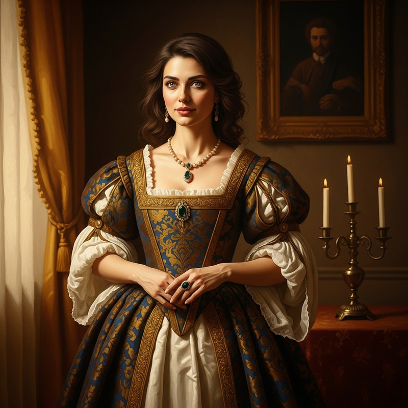 Elegant European-Persian Noblewoman in Regal Gown | Rich Portrait